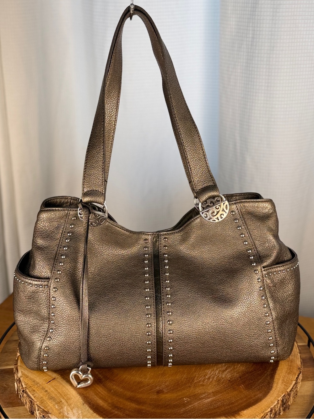 Brighton Metallic Bronze Studded Leather Hobo Shoulder Bag Andie Pretty Tough